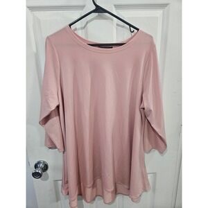 T Tahari Pink 3/4 Sleeve Scoop Neck High Low Tunic Top Plus Size 1X/TG